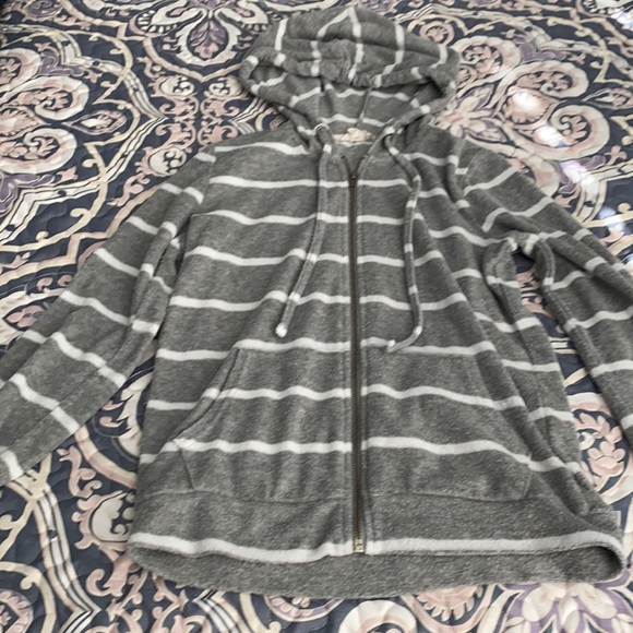 Pink republic women’s xs gray striped terry hoodie